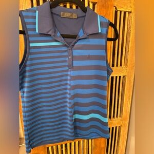 G/FORE Women’s Navy and Aqua Striped Sleeveless Golf Polo